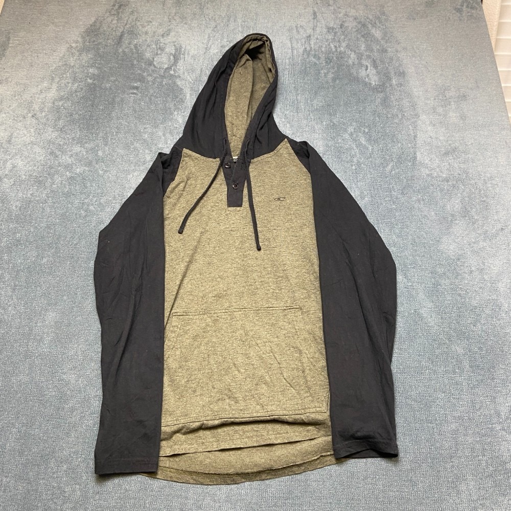 O'Neill Hoodie Mens Medium Olive Green Black Cotton Drawstring Kangaroo Pockets